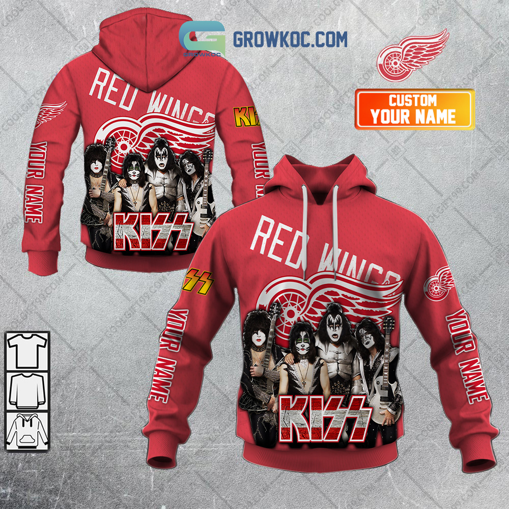NHL Detroit Red Wings Personalized Collab With Kiss Band Hoodie T Shirt