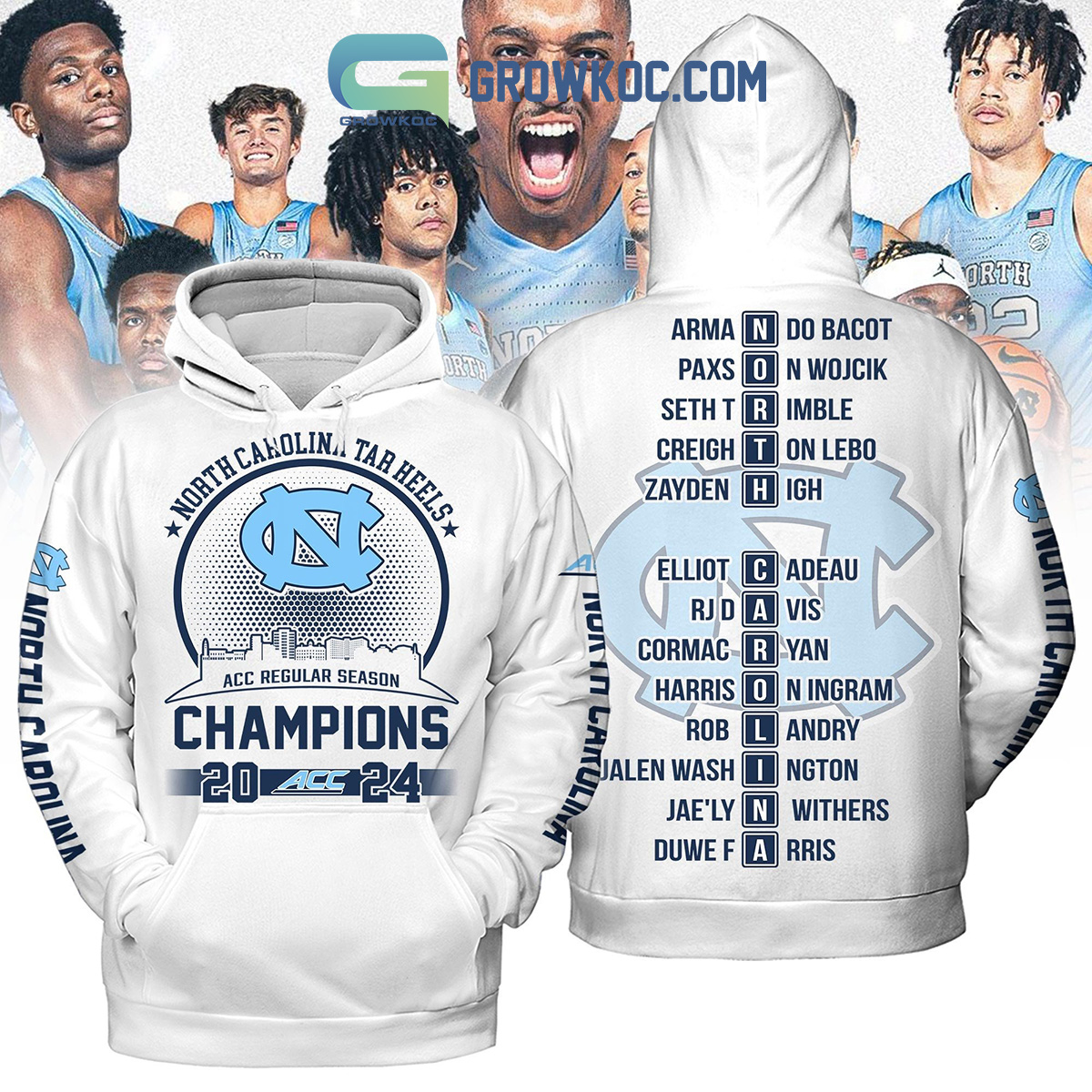 North Carolina Tar Heels ACC Regular Season Champions 2024 White Hoodie Shirts