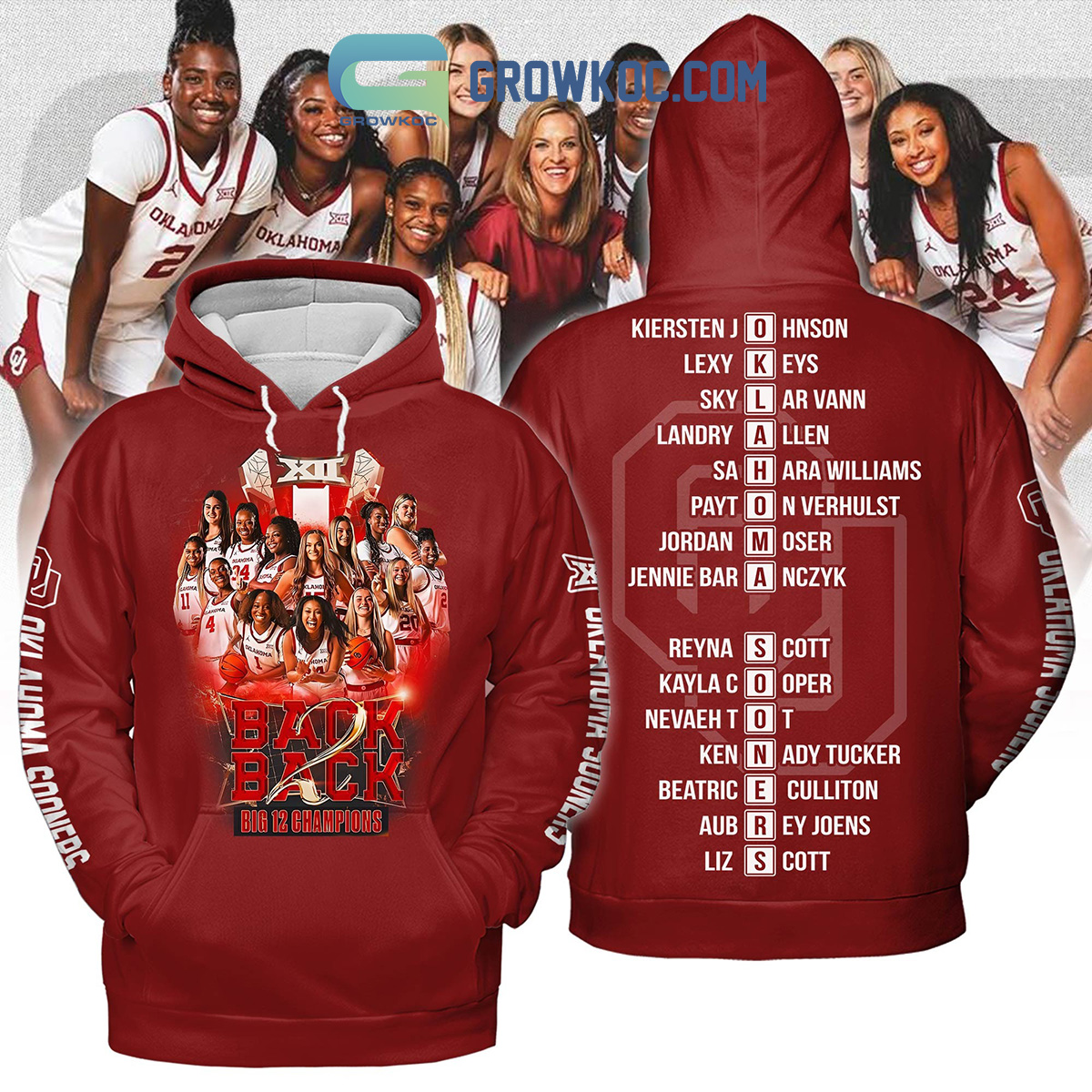 Oklahoma Sooners Back 2 Back Big 12 Champions Women's Basketball Hoodie T Shirt