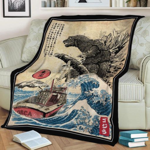 Orca in Japan Woodblock Anime Japan Best Seller Fleece Blanket Gift For Fan, Premium Comfy Sofa Throw Blanket Gift H99