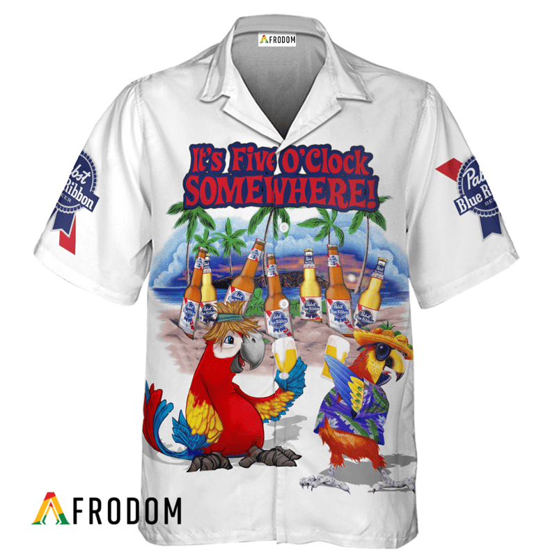 Pabst Blue Ribbon Funny Parrot Hawaiian Shirt