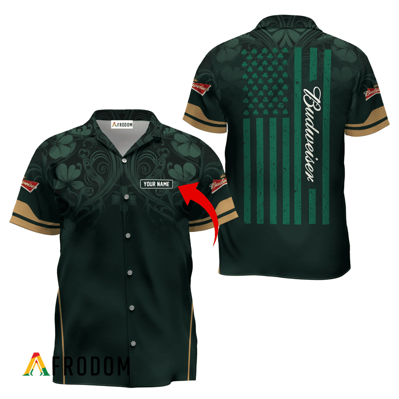 Personalized Budweiser Beer St. Patrick's Day American Flag Hawaiian Shirt