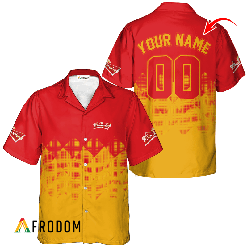 Personalized Budweiser Beer Yellow And Red Halftone Hawaiian Shirt