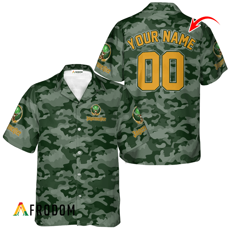 Personalized Jagermeister Green Camouflage Hawaiian Shirt