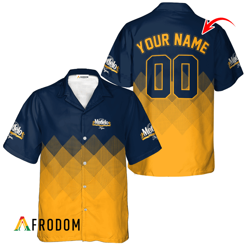 Personalized Modelo Negra Yellow And Blue Halftone Hawaiian Shirt