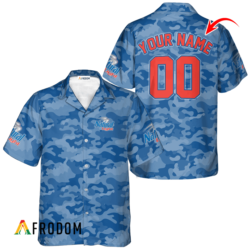 Personalized Natural Light Blue Camouflage Hawaiian Shirt