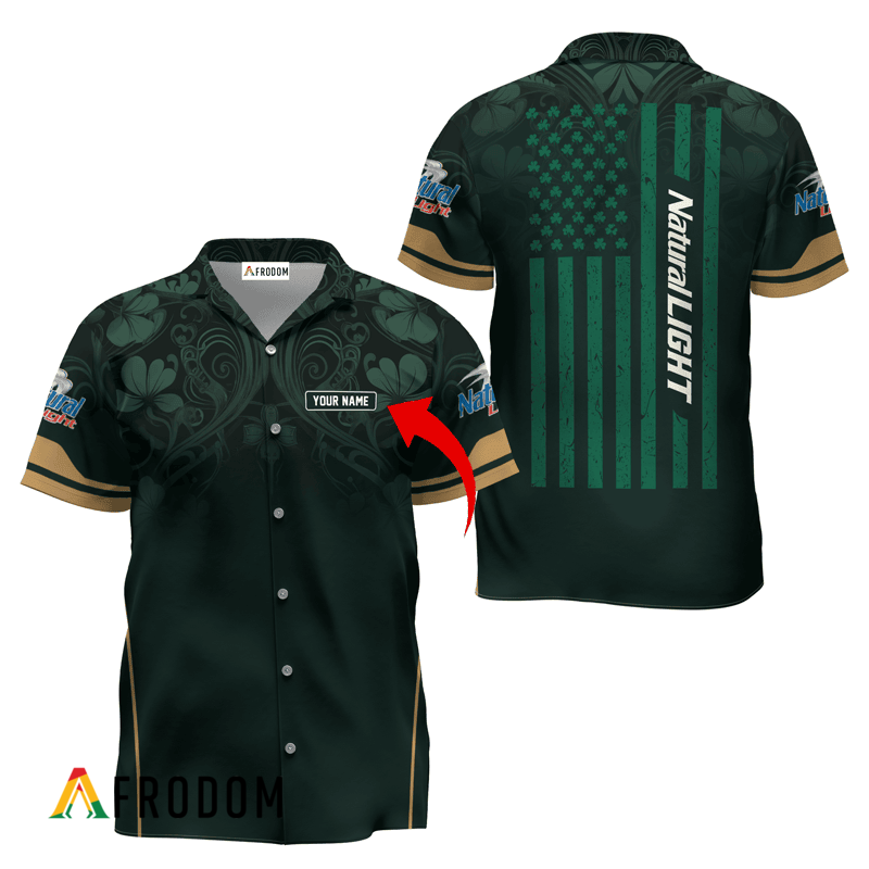 Personalized Natural Light St. Patrick's Day American Flag Hawaiian Shirt