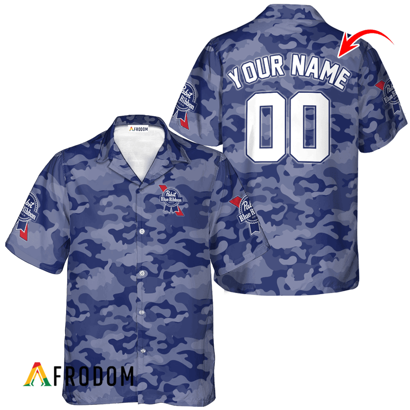 Personalized Pabst Blue Ribbon Blue Camouflage Hawaiian Shirt