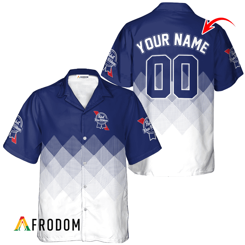 Personalized Pabst Blue Ribbon White And Blue Halftone Hawaiian Shirt