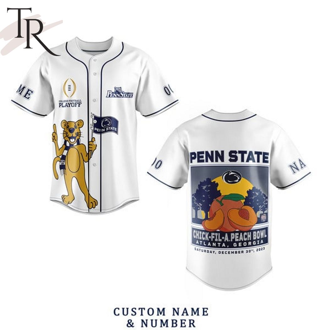 Personalized Pen State Chick-Fil-A Peach Bowl Atlanta, Georgia Saturday, December 30th, 2023 Baseball Jersey - White