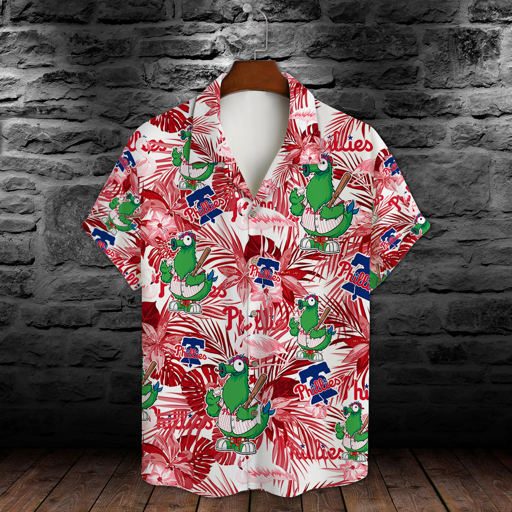 Philadelphia Phillies Major League Baseball Mascot And Hibiscus Pattern 3D Print Hawaiian Shirt MAY1