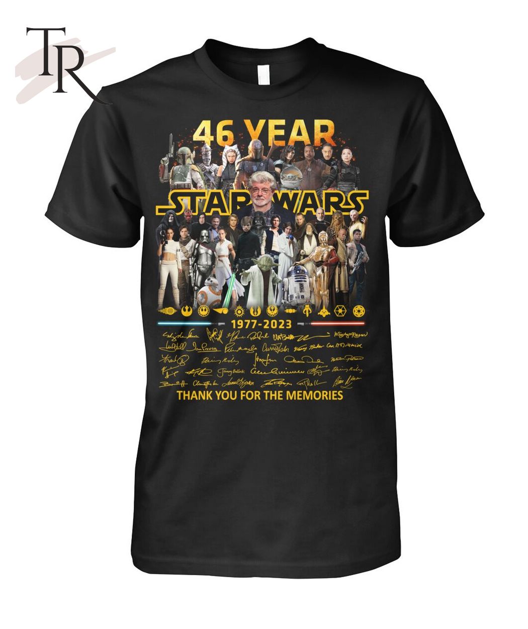 PREMIUM 46 Year Star Wars 1977 - 2023 Signed Thank You For The Memories T-Shirt