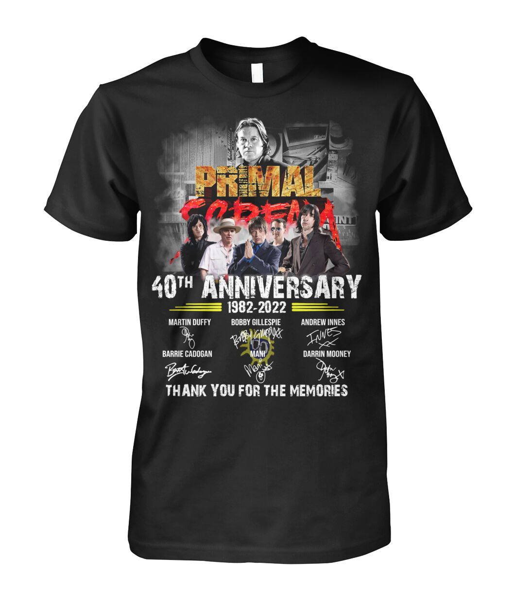 Primal Scream 40th Anniversary 1982 - 2022 Thank You For The Memories T-Shirt