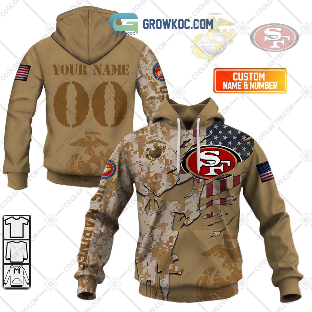 San Francisco 49ers Marine Camo Veteran Personalized Hoodie Shirts