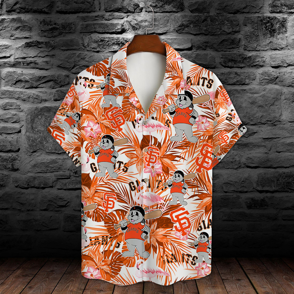 San Francisco Giants Major League Baseball Mascot And Hibiscus Pattern 3D Print Hawaiian Shirt MAY1