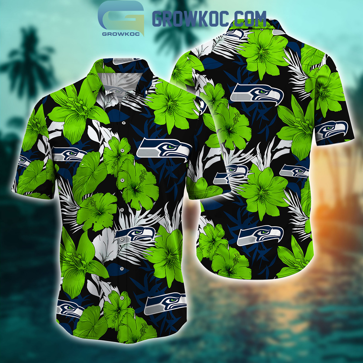 Seattle Seahawks Tropical Aloha Hibiscus Flower Hawaiian Shirt