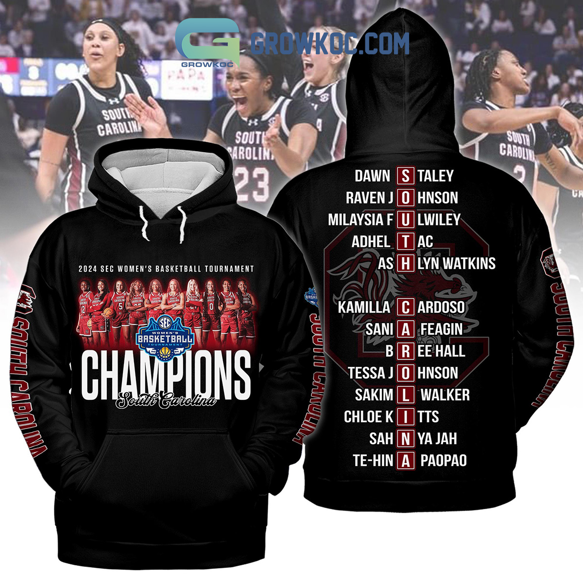 South Carolina Gamecocks 2024 SEC Women's Basketball Champions Hoodie Shirts Black Version