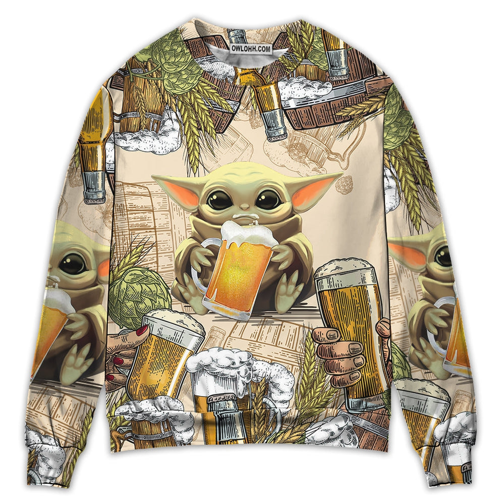 Star Wars Baby Yoda And Beer Wheat - Sweater  - Ugly Christmas Sweater, Jumpers - Owl Ohh