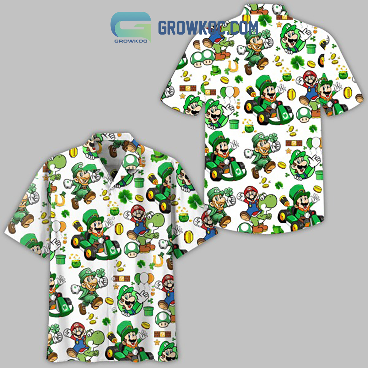 Super Mario Stay Lucky Shamrocks Happy St. Patrick's Day Hawaiian Shirt