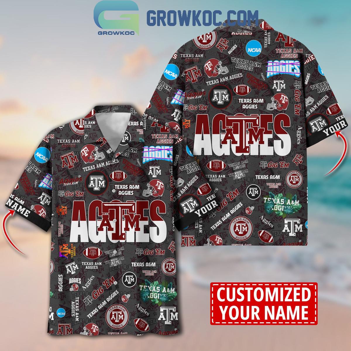 Texas A&M Aggies Solgan Gig'em True Fan Spirit Personalized Hawaiian Shirts