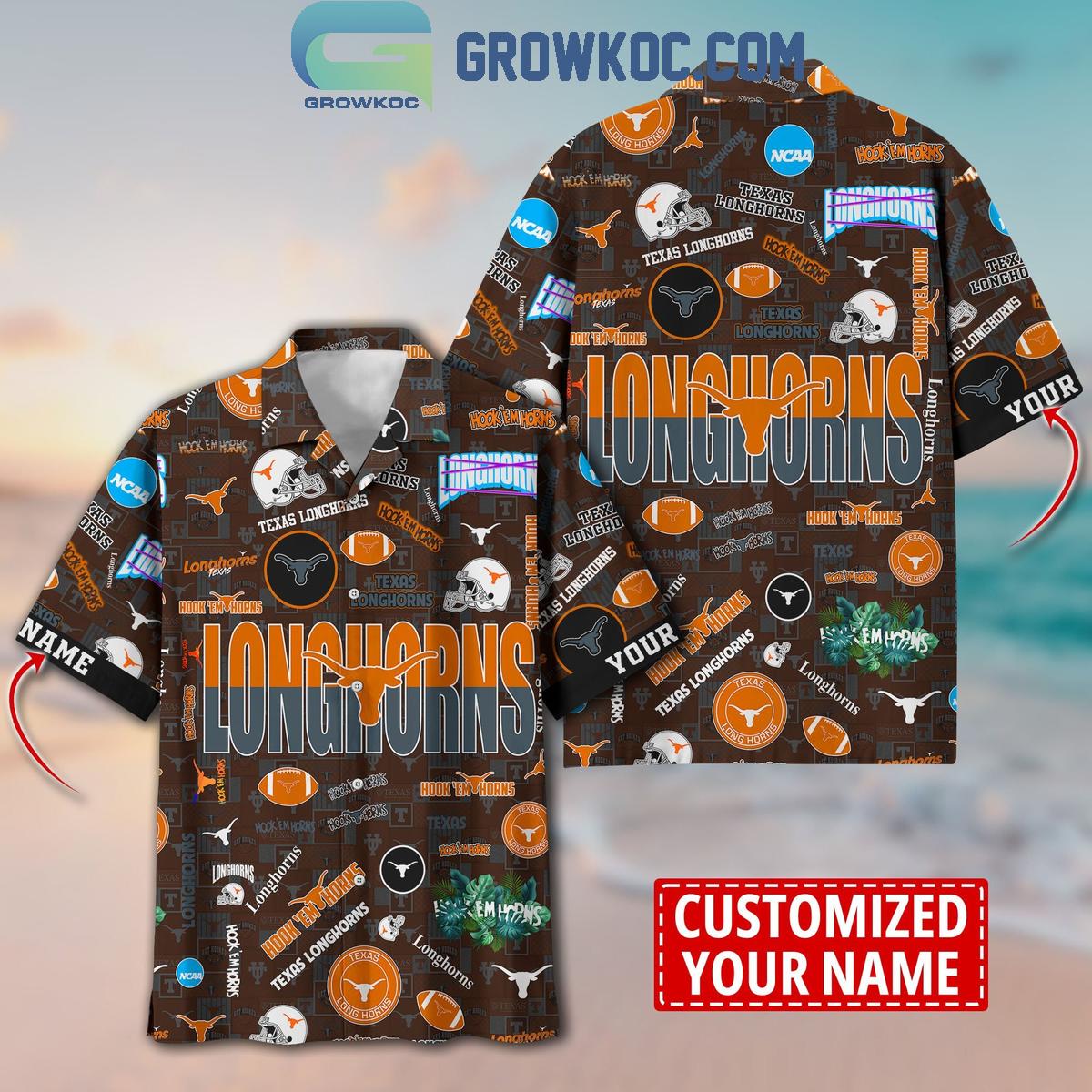 Texas Longhorns Solgan Hook'em Horns True Fan Spirit Personalized Hawaiian Shirts