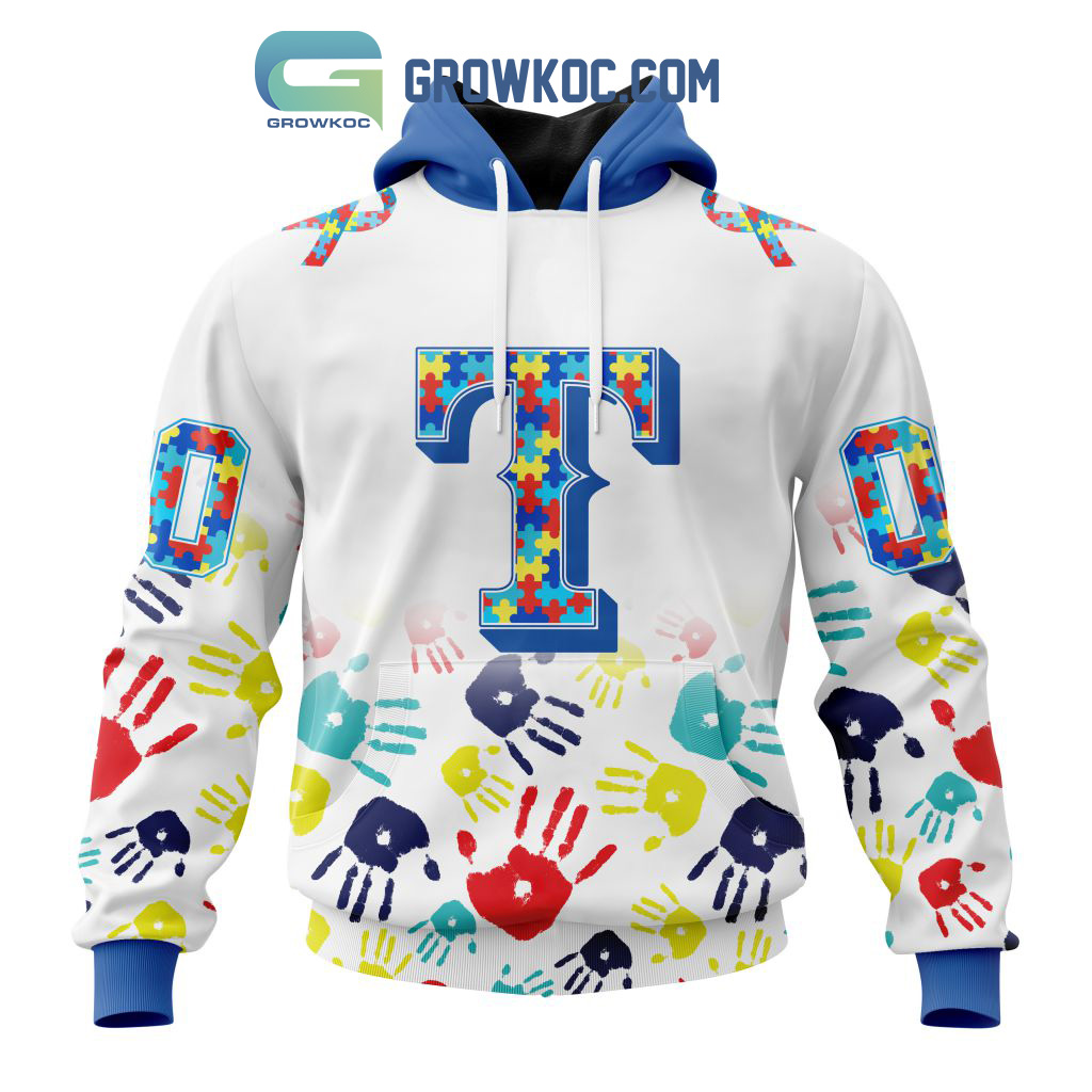 Texas Rangers MLB Autism Awareness Hand Design Personalized Hoodie T Shirt