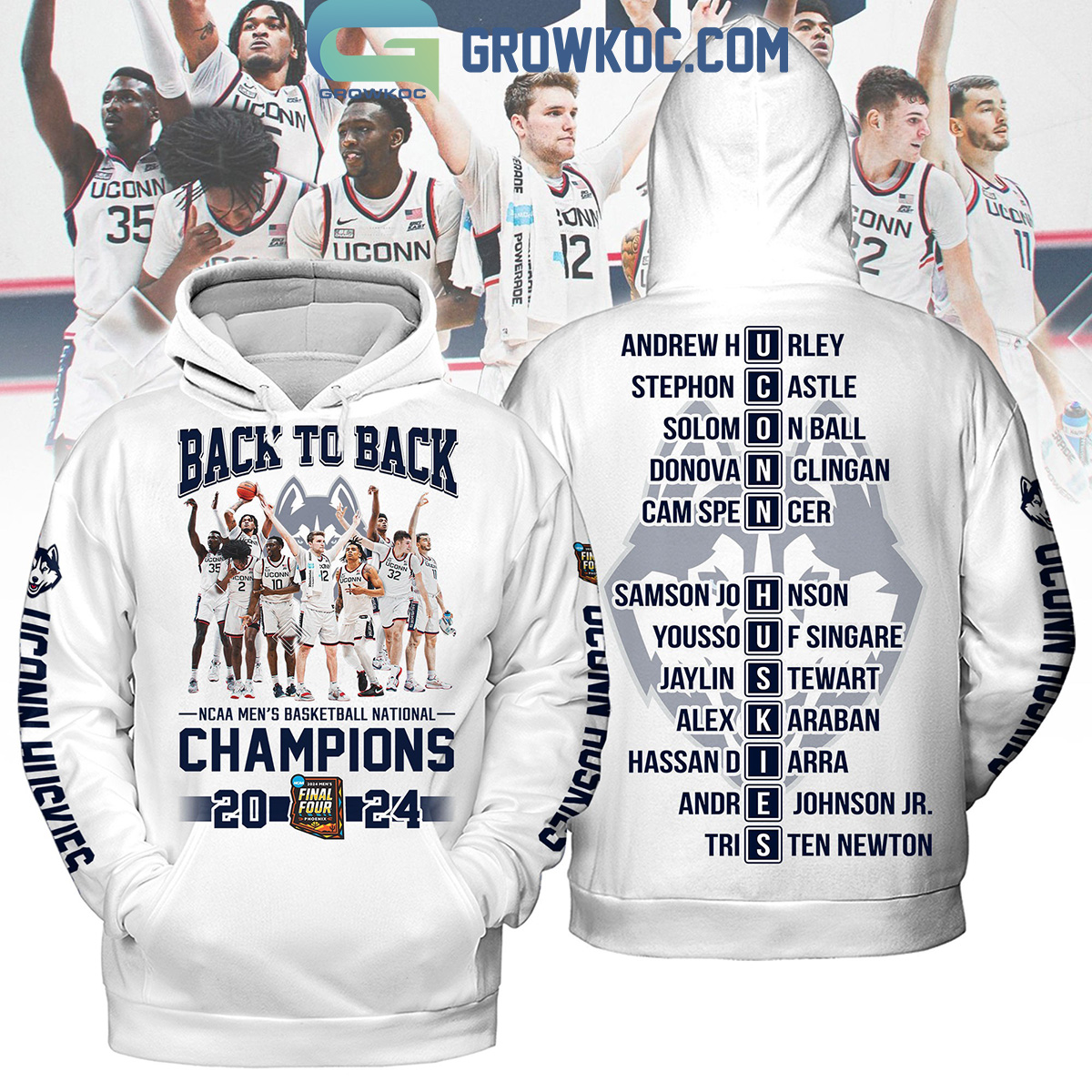 Uconn Huskies Basketball National Champions 2024 Back To Back White Version Design Hoodie T Shirt