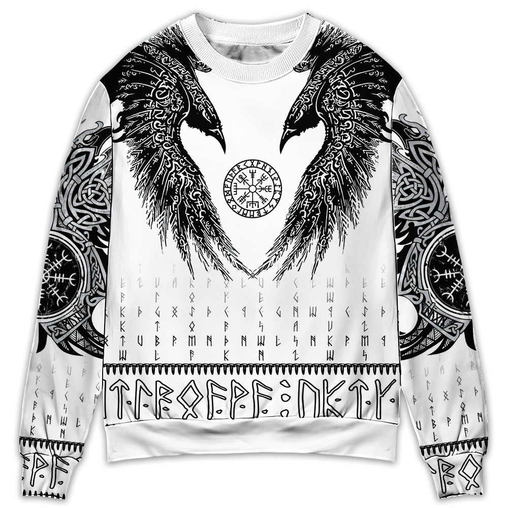Viking Black Runic Raven Scandinavian - Sweater - Ugly Christmas Sweater, Jumper  - Owl Ohh