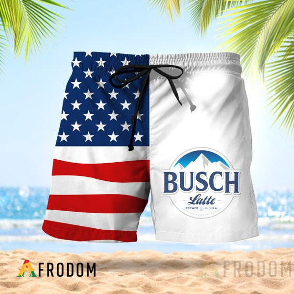 Vintage USA Flag Fourth Of July Busch Latte Hawaiian Shorts