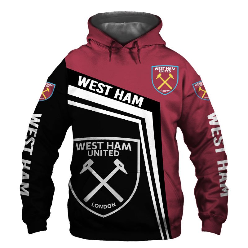 West Ham United dark red black 3D shirt, hoodie