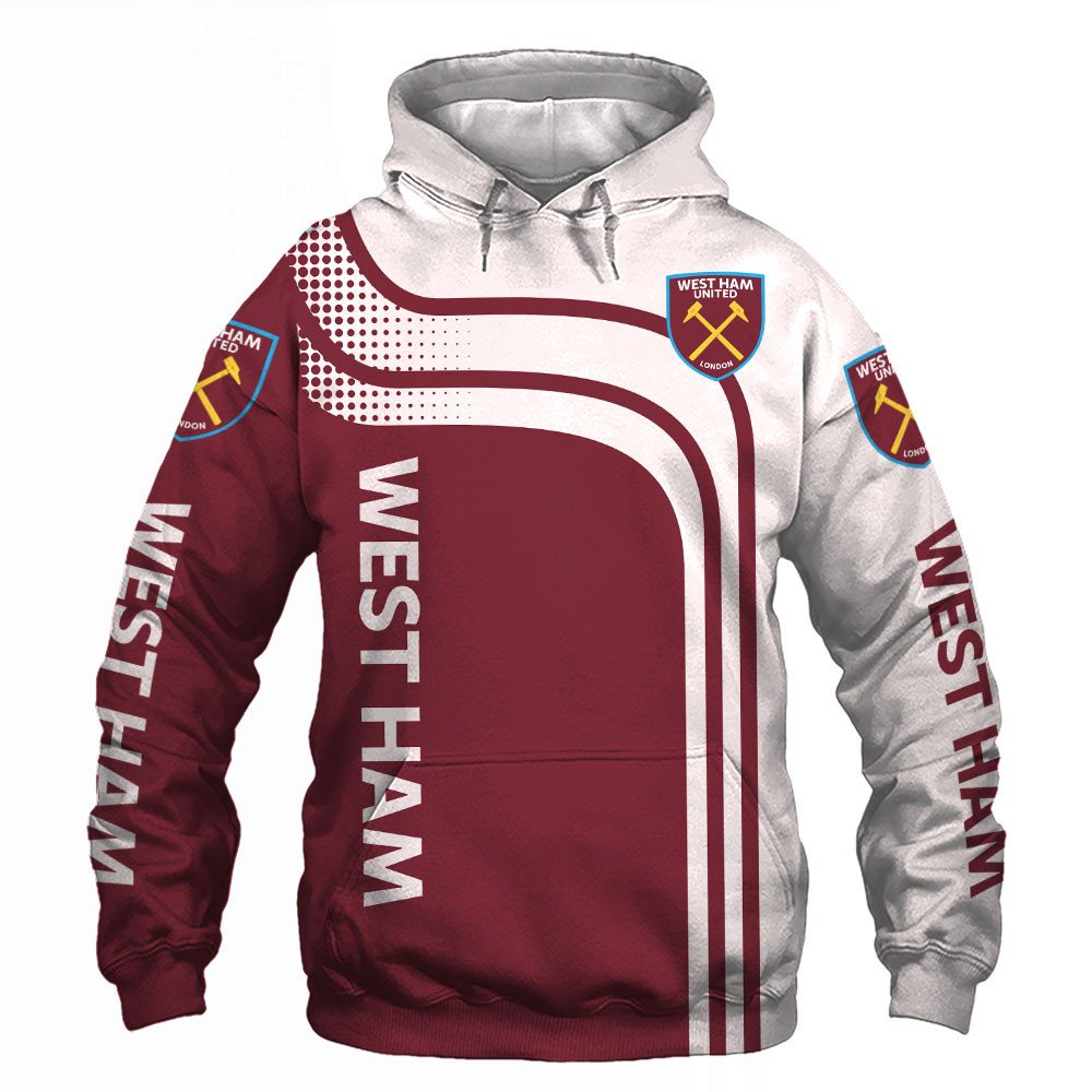 West Ham United white red 3D shirt, hoodie